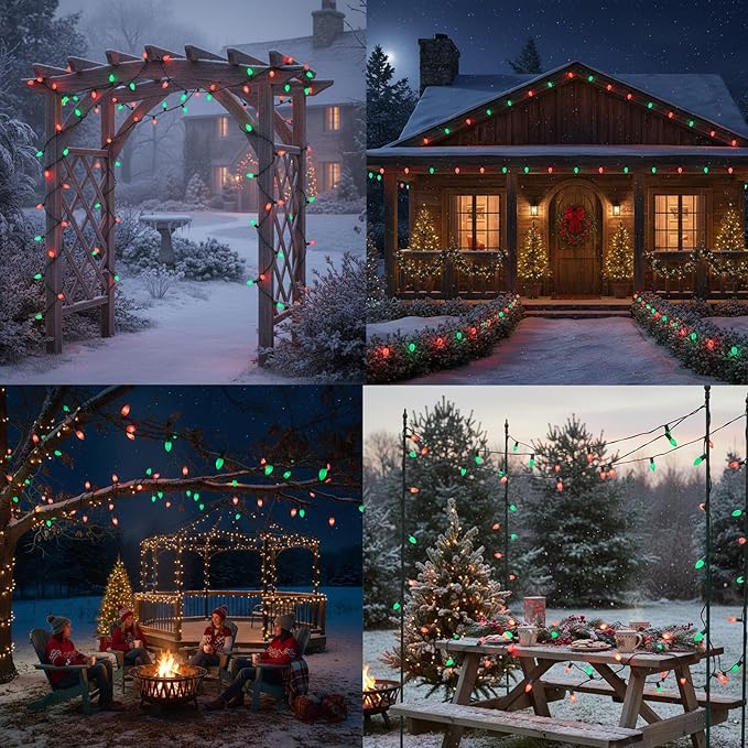 C7 LED Christmas String Lights,25ft LED Outdoor Christmas Light with 27 Red＆Green Bulb(2 Spare),Connectable Red and Green String Lights for Tree Yard Garden Porch Party Decor