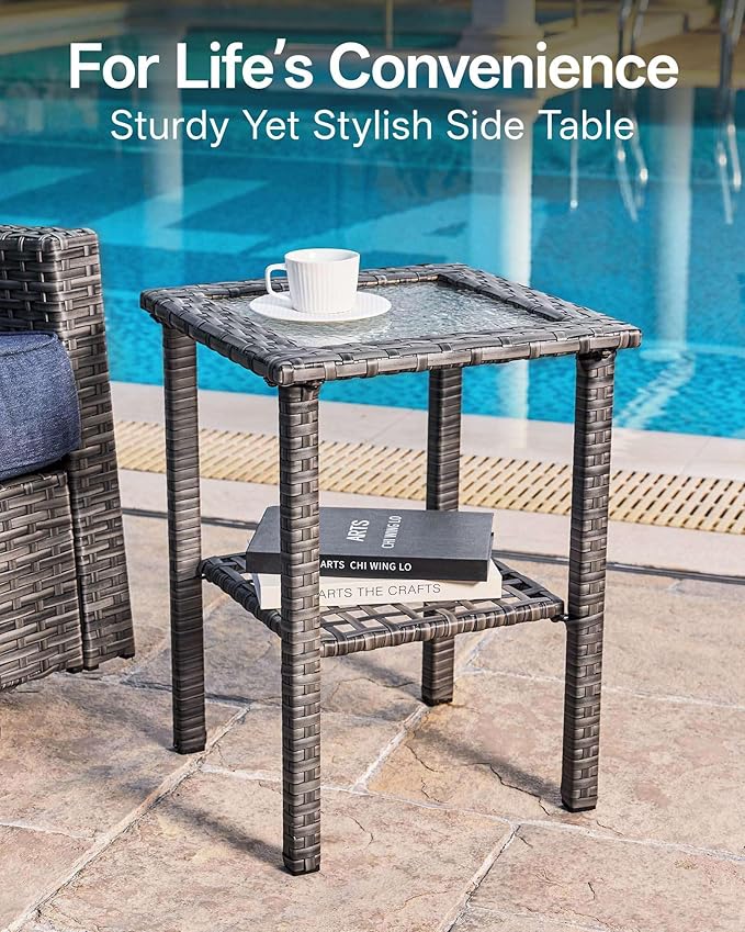 Luxury 5-Piece Patio Furniture Set with 6-Inch Thick Cushions, Outdoor Swivel Rocker Chairs and Table, Wicker Conversation Set for Porch, Deck, Balcony, Yard in Blue
