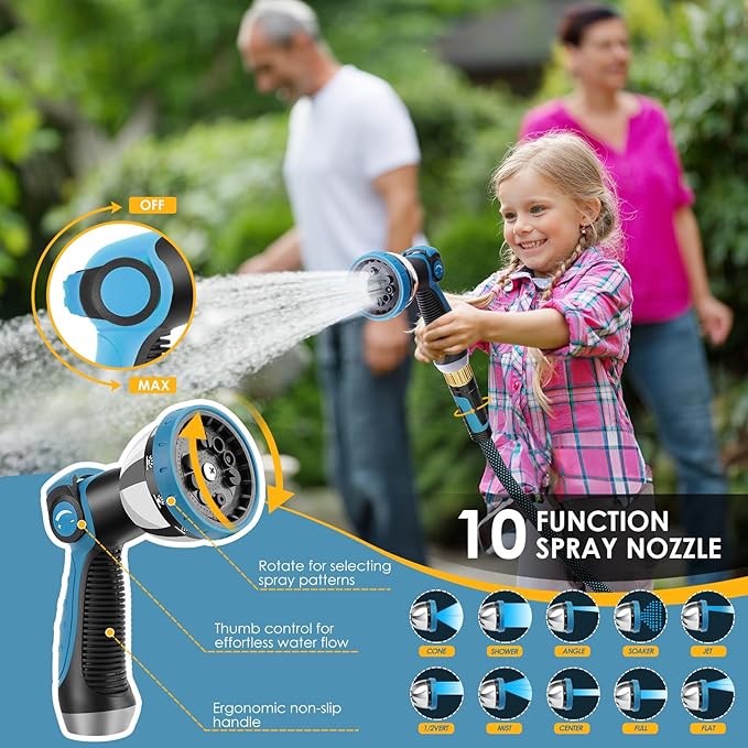 Non-Expandable Garden Hose 50 FT, Lightweight Hose with 10 Function Spray Nozzle, Kink-Free Flexible Water Hose, Durable, Leak-Proof, 360¡Æ Swivel Connectors, Portable Storage Strap