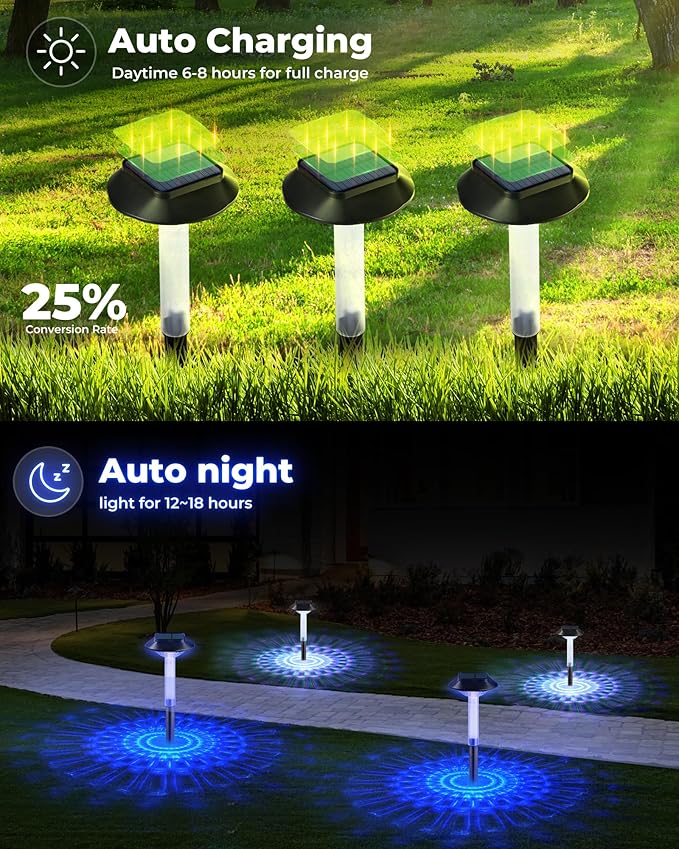 ALEPOD Color Changing Solar Pathway Lights - 10 Pack IP68 Waterproof with 7 RGB Modes for Halloween & Christmas Yard, Garden, Walkway, Pathway, Backyard, Lawn Decoration