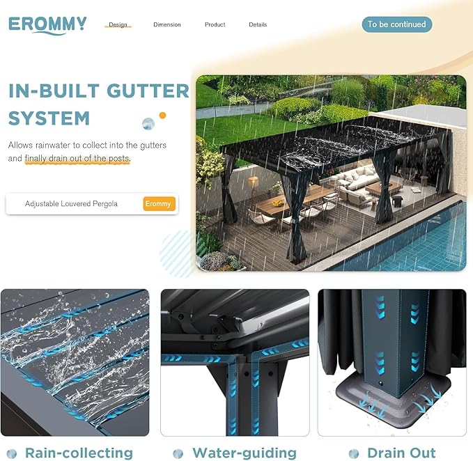EROMMY Louvered Pergola 12' x 20' Outdoor Hard Top Pergola with Aluminum Frame and Adjustable Metal Rainproof Roof for Garden & Patio, Curtains and Netting Included, Gray-Black