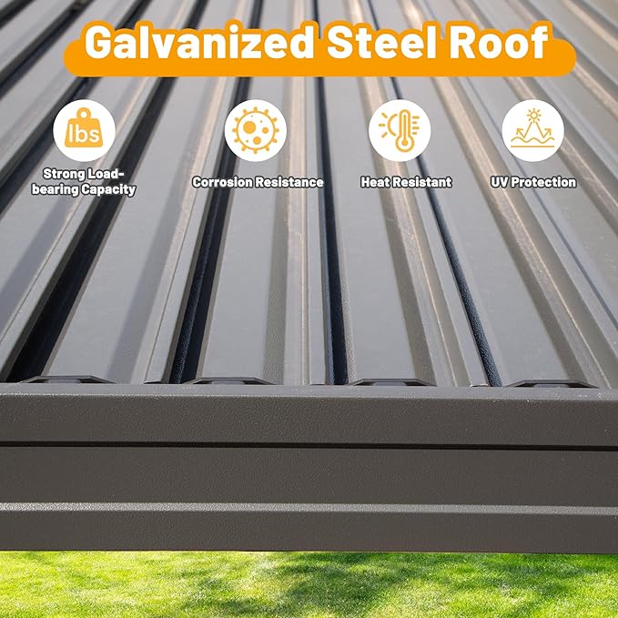 8x5 FT Grill Louvered Pergola for Outdoor Grill, Hardtop Grill Pergola with Built-in Gutter & Adjustable Rainproof Roof, Metal Shelter Gazebo for Patio Backyard Deck -Brown