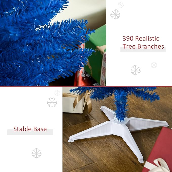 HOMCOM 6' Artificial Pencil Christmas Tree, Slim Xmas Tree with 390 Realistic Branch Tips and Plastic Stand, Blue