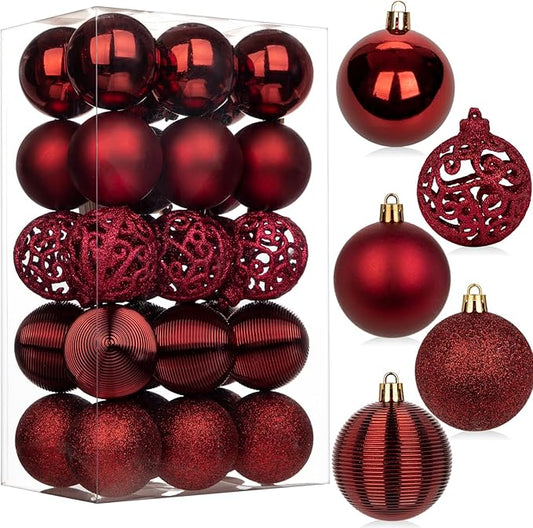 30PCS 2.36" Christmas Ball Ornaments Shatterproof Burgundy Christmas Tree Decorations Xmas Tree Balls Halloween Ornaments Décor