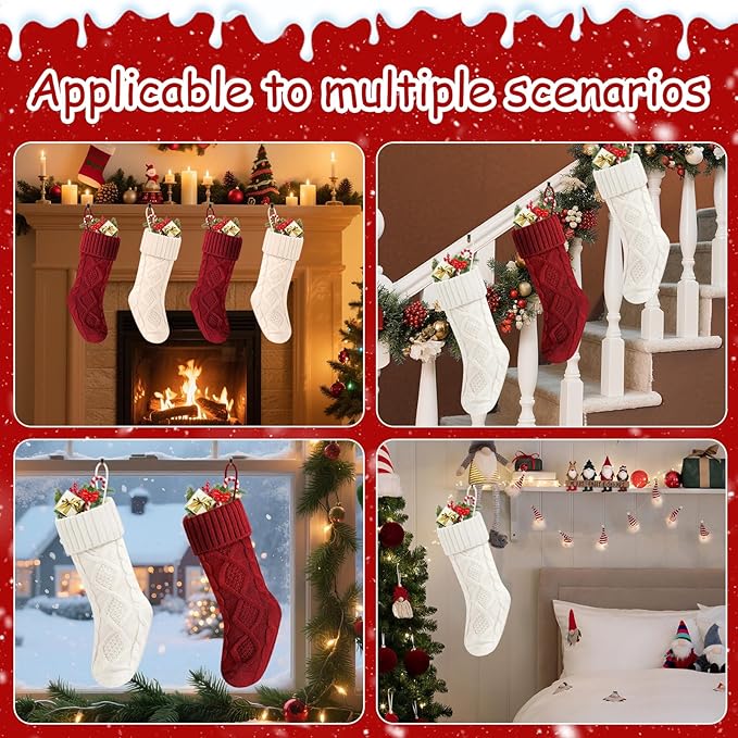 Christmas Stockings 18 Inches,Long Knitted Socks Christmas Decoration Hanging Stocking Fireplace Xmas Tree Stocking for Home Family（2red+2white）