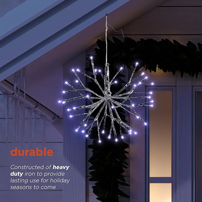Alpine Corporation | 10"H Indoor Christmas Snowflake Ornament with White LED Lights — Elegant Glowing Silver Holiday Décor for Tabletops & Mantels