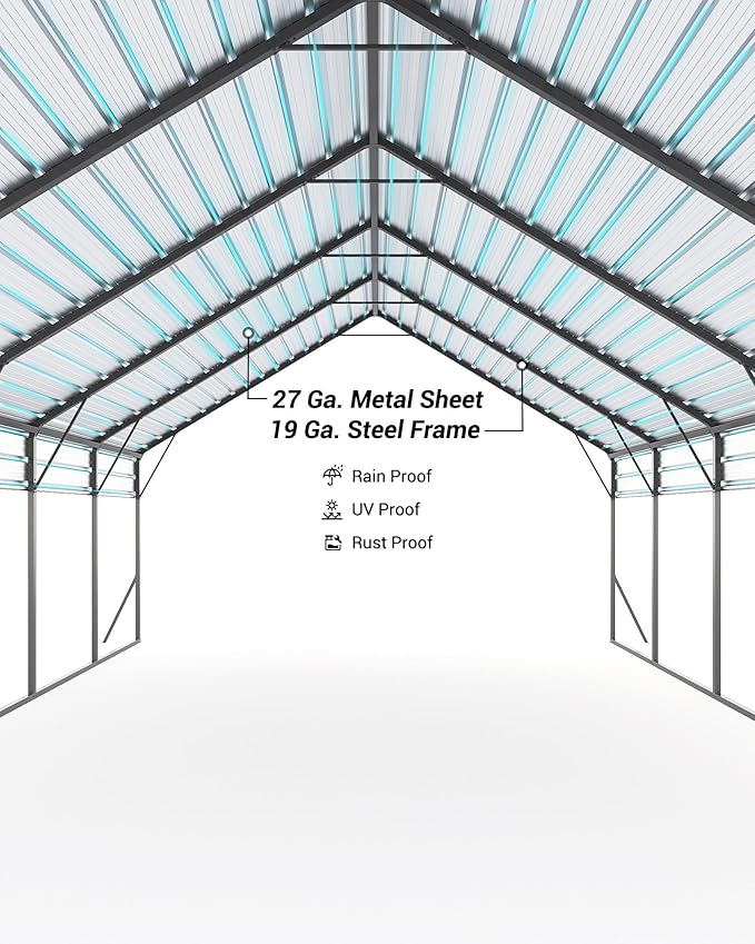 13x26x10 FT Metal Carport with Reinforced Frame, Galvanized Steel Roof & Enhanced Base Heavy Duty Car Ports for All-Weather Car Garage Shelter for Car, Truck, Pickup, SUV, Tractor, and Boat