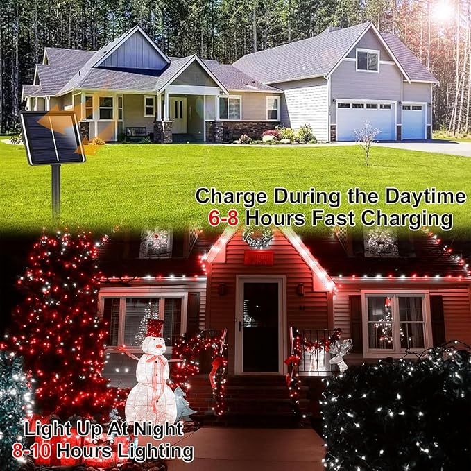 6 Pack 270FT Solar Christmas Lights Outdoor Waterproof, Super Bright 480 LED Solar String Lights with 8 Lighting Modes, Green Wire Solar Twinkle Tree Lights for Outside Xmas Party (Red and White)
