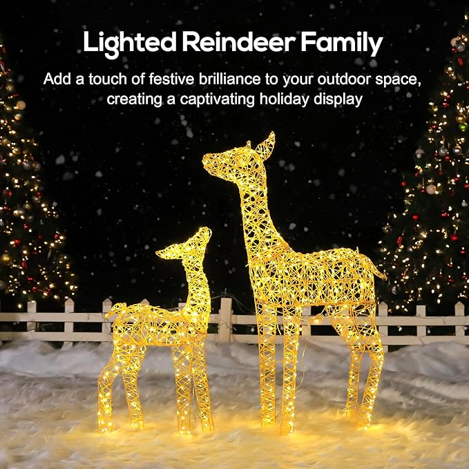 Hykolity 3.5 FT 3D Lighted Outdoor Christmas Reindeers, 2-Piece Light UpTwinkling Deer Set with 900 Warm White LED Lights, Groud Stakes, Zip Ties for Holiday Decorations