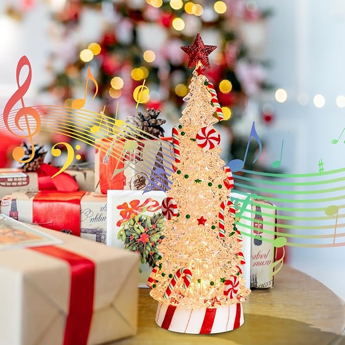 Small Christmas Tree Candy Tree 13 Inch Tabletop Christmas Tree Vintage Christmas Decoration Battery Operated Mini Transparent Christmas Acrylic Tree with LED Lights