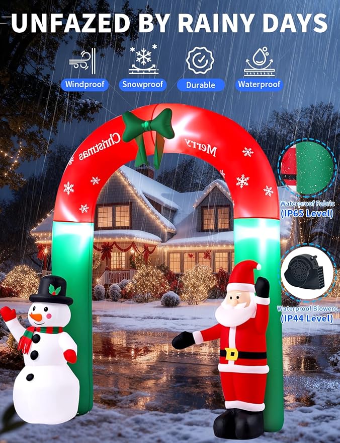 8FT Christmas Inflatables Outdoor Decorations,Inflatable Santa Claus and Snowman Arch Build-in LED Light-Christmas Blow Up Yard Decorations for Indoor/Outdoor Holiday Garden Lawn Yard Patio