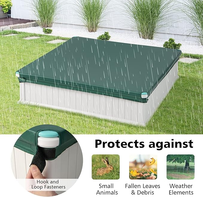 Costzon Kids Sandbox with Cover, 4ft x 4ft HDPE Sandpit with Oxford Cover, Bottom Liner, 4 Corner Seats, Weather Resistant Outdoor Sand Pit for Backyard Lawn Garden Beach (White)