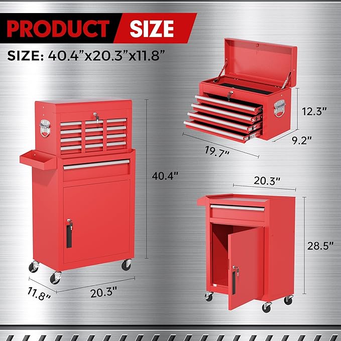 INTERGREAT Tool Chest, 5 Drawers Rolling Tool Chest with Detachable Top Tool Box, Tool Chests with Universal Lockable Wheels, Metal Tool Cart for Garage, Workshop, Barbershop