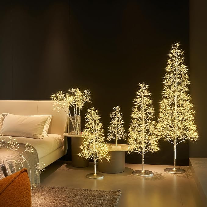 LITBLOOM Lighted Silver Starburst Tree 576 Heavy Duty LED Lights, Twig Tree with Lights 4FT for Home Fireplace Living Room Christmas Decoration Indoor Outdoor