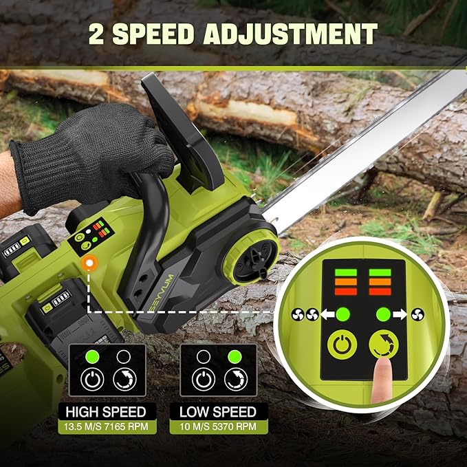 SEYVUM Brushless 40V 16 Inch Chainsaw with 2 x 4.0Ah Batteries, Electric Chain Saw Cordless with Tool-free Chain Tension, Auto Oiling, Heavy-Duty for Tree Felling, Firewood Cutting, Pruning