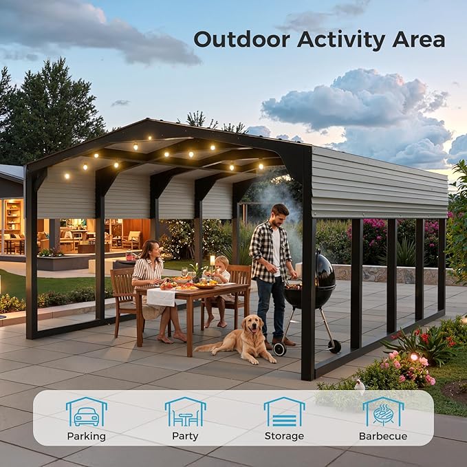 12×20 FT Heavy Duty Carport, Metal Carports with Galvanized Steel Frame and Leak-Proof Roof All Metal Carport Garage, Strong Snow Bearing Car Shelter for Cars,Trucks, Boats, Tractors