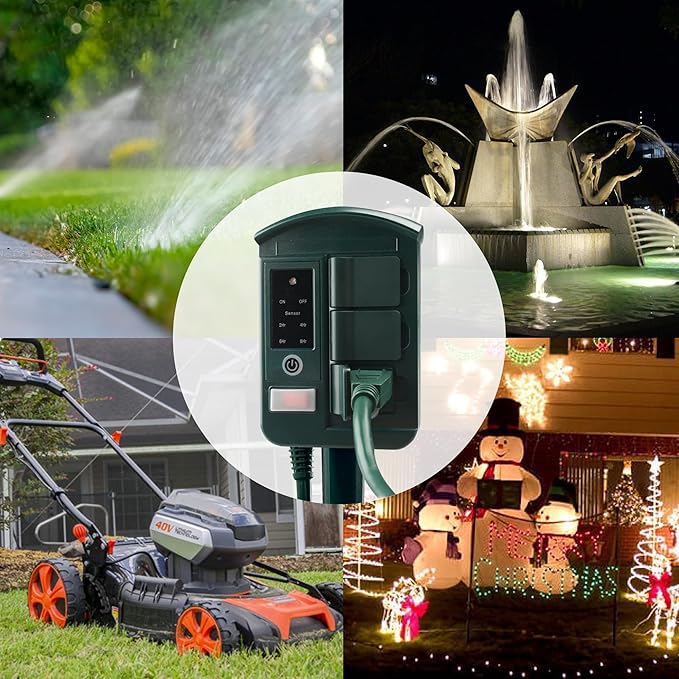 BN-LINK Outdoor Power Stake with Dusk to Dawn Timer, Waterproof 6 Grounded Outlets, 6FT Cord, 100FT Remote Control, Heavy Duty Outdoor Plug for Christmas Lights, Yard, Garden, ETL Listed