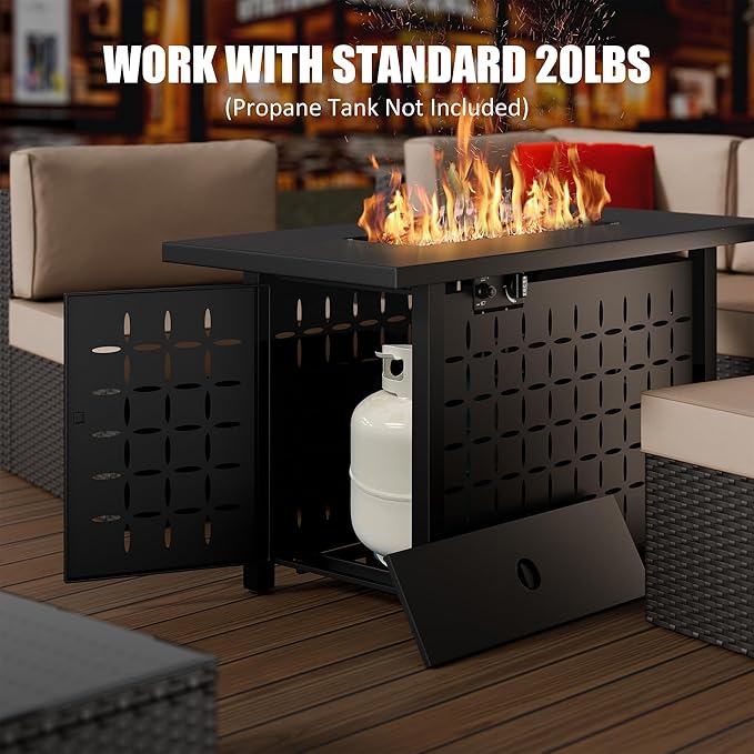 Vongrasig 43 Inch Propane Fire Pit, Outdoor Gas Fire Pit Table with Lid, Lava Rock, 50,000 BTU 2 in 1 Rectangular Table Top Firepit for Patio, Deck, Garden, Backyard