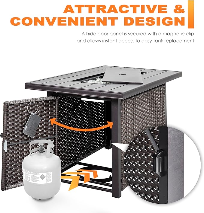 Nuu Garden 43 Propane Fire Pit Table, 50,000 BTU CSA Certified Outdoor Gas Fire Pit with Aluminum Tabletop, Removable Lid, 7 lbs Glass Rocks & Waterproof Oxford Cover, Brown