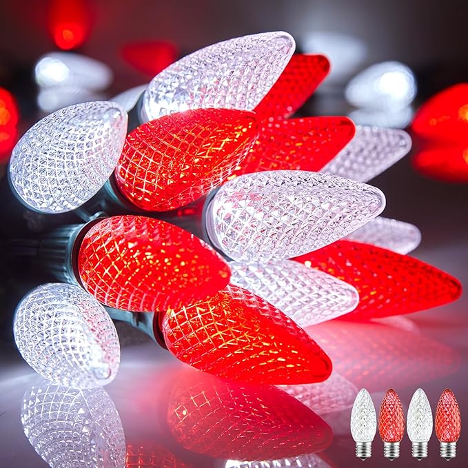 Minetom C9 Christmas String Lights, 200 Ft LED Commercial Outdoor Christmas Lights with 200 Red and Pure White C9 Bulbs, Waterproof Connectable UL Certified for Indoor Roofline Backyard Xmas Decor