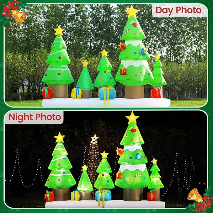 DomKom 9 FT Long Huge Christmas Inflatable Tree Set Outdoor Decoration with Gift Boxes, LED Lights Holiday Blow Up Yard Decoration for Holiday Party Garden Yard Lawn Winter Decor