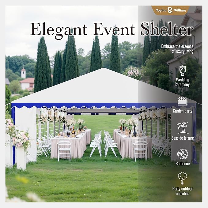 Tents for Parties Party Tent 20x40 ft, Outdoor Canopy Carpas para Fiestas Heavy Duty, Large Waterproof Patio Event Wedding Tent White & Blue with Sidewalls Walls for Backyard