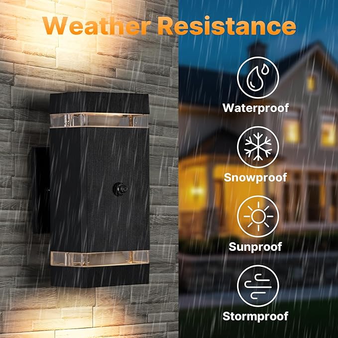 Outdoor Wall Lights 6 Packs, Integrated LED Up Down Lights, Modern Black Outdoor Wall Light with Dusk to Dawn Sensor Aluminum Exterior Wall Light for Porch Patio Door