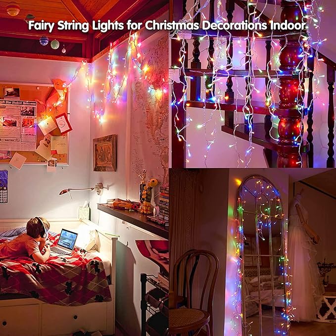 Led Christmas Lights Outdoor Christmas Decorations Hanging Light 400LED 8 Modes 75 Drops, Waterproof Outdoor Indoor Fairy Christmas Lights for Party, Holiday, Wedding, Eaves Decorations (Multicolor)