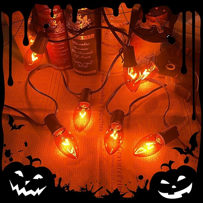 GOOTHY C9 Orange Christmas String Lights, 25Ft Outdoor Christmas Decorations Lights with 26 Incandescent Orange Bulbs, Connectable Patio Lights Waterproof for Outdoor Halooween Party Backyard Roofline
