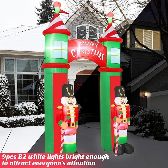 12FT Christmas Inflatables Outdoor, Large Christmas Nutcracker Castle Inflatables Decor, Blow Up Xmas Yard Decorations with 9PCS Built-in LED, Huge Xmas Outdoor Decor for Yard Garden Lawn Archway