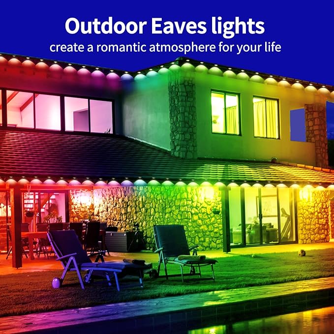 295ft permanent outdoor light, RGB Smart outdoor eave lights with APP & Remote Control,timed Music synchronisation IP67 waterproof LED eave light,suitable for party,Halloween,Christmas,rooftop,garden