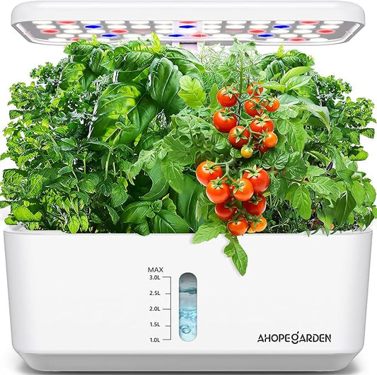 Ahopegarden Indoor Garden Hydroponics Growing System: 10 Pods Plant Germination Kit Herb Vegetable Growth Lamp Countertop with LED Grow Light - Hydrophonic Planter Grower Harvest Lettuce