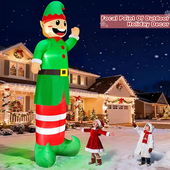 14 Ft Super Tall Christmas Inflatable Elf, Christmas Inflatables Decoration Outdoor Blow Up Giant Santa Elf with Built-in LED Lights Inflatable Christmas Decoration for Yard Outside Garden Lawn