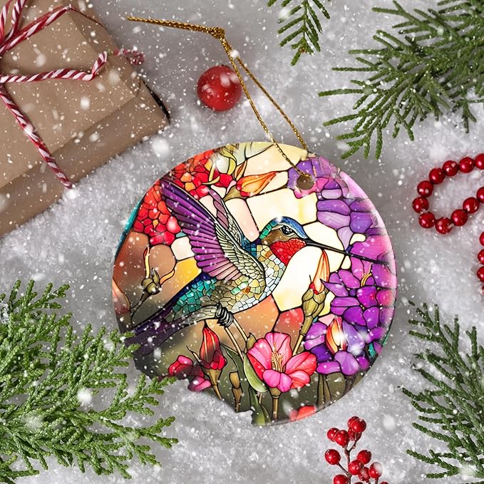 Hummingbird Christmas Ornament - Ceramic Keepsake Gift for Christmas Tree - Ornaments for Hummingbird Lovers