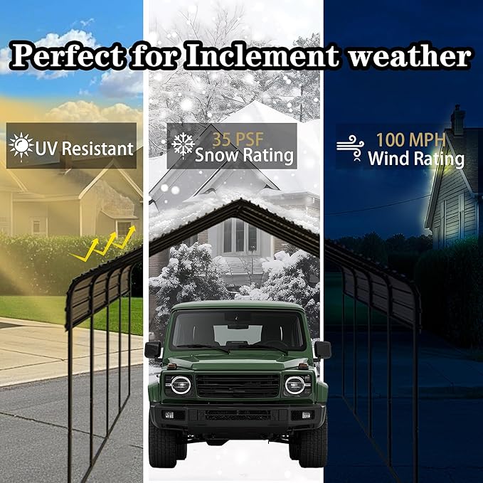 Heavy Duty Metal Carport 10x20 ft Galvanized Steel Frame RV Carport Storage All Weather Shelter Easy Assembly for 2 Car Extra Large Canopy for Dual Vehicle Boat Protection Garage (10x20 FT)