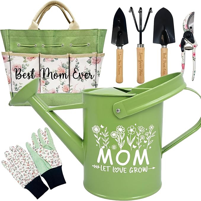 Gifts for Mom Christmas, Gardening Kit Mom Gifts from Daughters Floral Gardening Tools and Durable Garden Tools Organizer Tote, Ideal Gardening Gift for Women on Christmas Plant Lover Present
