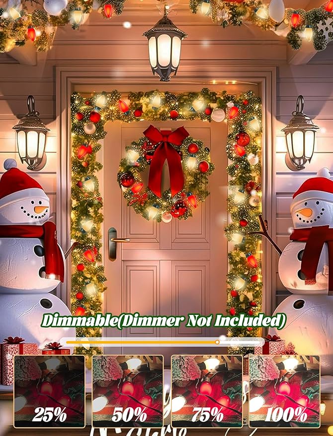 25Ft LED C9 Red and White Christmas Lights Outdoor, C9 Vintage Christmas Lights with 26 LED Red and White Bulbs, Hanging Outdoor String Lights for Patio Outside Holidays Party Xmas Roofline Wedding