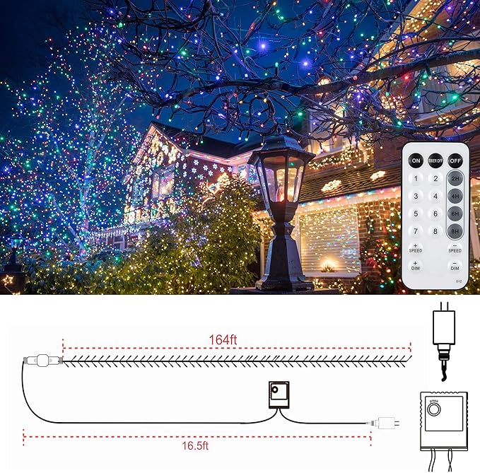 328 FT 1000 LED Christmas Lights, Waterproof Christmas Lights Outdoor with 8 Modes&Timer, Plug in Fairy Light for Xmas Garden Patio Tree Party Holiday Decoration（ Multicolor）