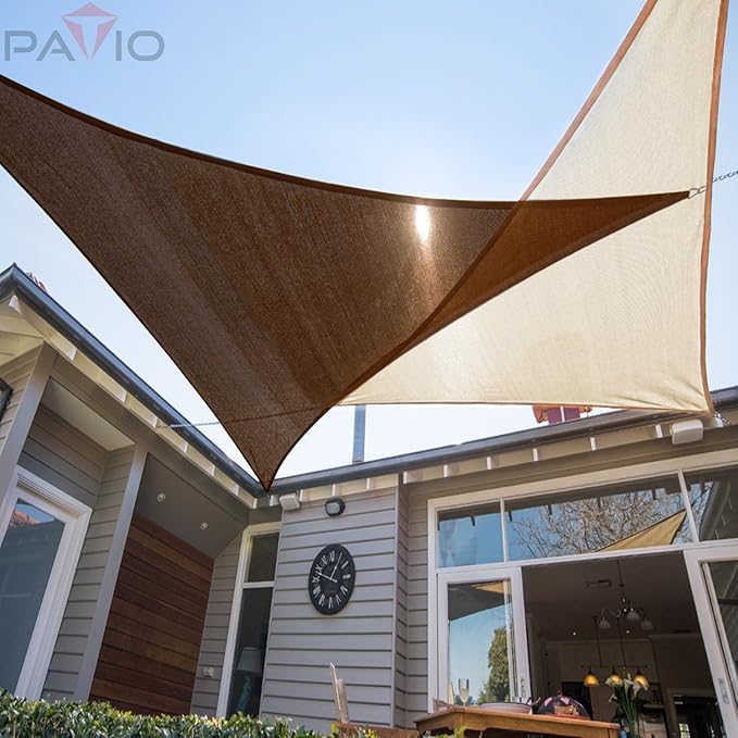 Patio Paradise 4' x 4' x 4' Sun Shade Sail Triangle Canopy Shade Cloth Fabric Sunlight Block Patio Pergola Cover HDPE Deck Awning for Outdoor Backyard Roof Shading, Brown
