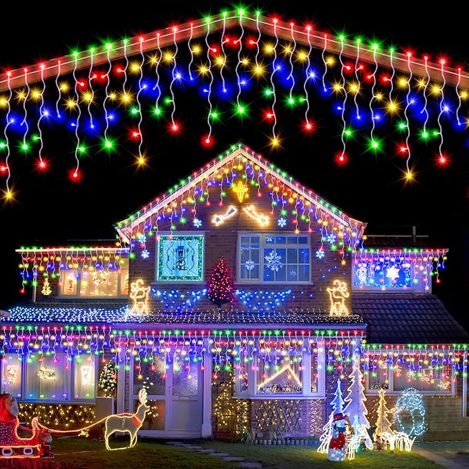 2 Pack 53FT 486 LED Christmas Lights Outdoor, Plug in Waterproof Christmas Lights for Outside, Timer & Memory, 8 Modes Hanging Fairy Light for House Eaves Yard Patio Decorations,Multicolor