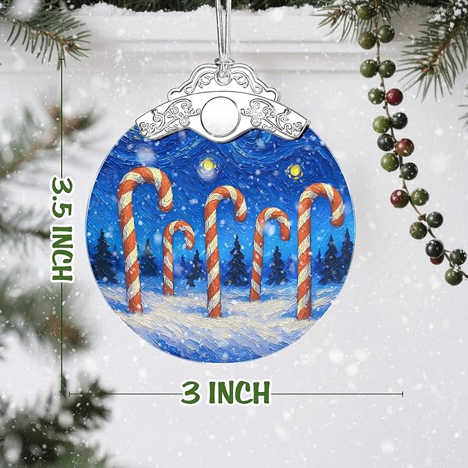 Starry Night Stained Glass Ornament, Christmas Ornaments – Christmas Tree Ornament, Holiday Decor, Xmas Stocking Stuffers, Gift Idea, Gifts for Art Lover, Coworker, Friend, and Family - Candy Canes