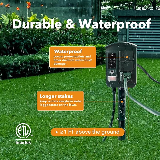 BN-LINK Outdoor Power Stake with Dusk to Dawn Timer, Waterproof 6 Grounded Outlets, 6FT Cord, 100FT Remote Control, Heavy Duty Outdoor Plug for Christmas Lights, Yard, Garden, ETL Listed