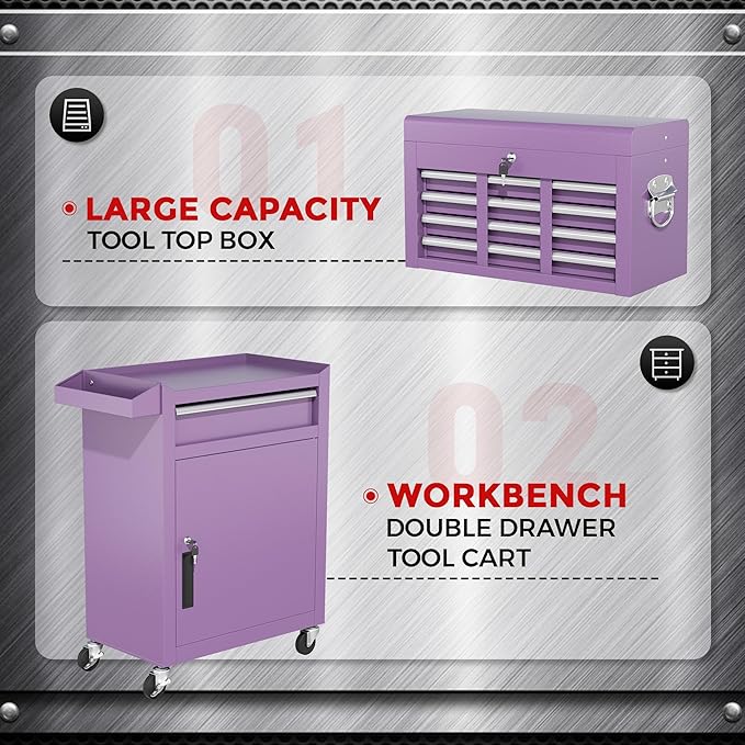 INTERGREAT 5 Drawer Tool Chest with Wheels, Rolling Tool Chest with Enhanced Packaging, Tool Storage Organizer Cabinets with Lock&Key for Garage, Workshop (Purple)