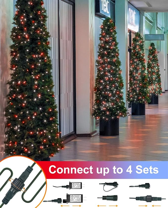 Red and White Christmas Lights Outdoor, 80FT 240 LED Christmas Tree Lights Waterproof Plug in, 8 Modes Connectable Christmas Decorations Green Wire for Indoor Bedroom Xmas Patio Party