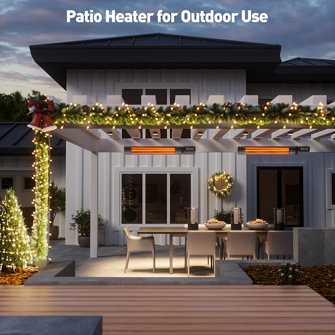 Ceiling Electric Outdoor Heater Wifi Control Wall-Mounted Hanging Patio 1500W Infrared 9 Heat Levels, 24H Timers, Carbon Fiber Tube Heating Wall Heater for Gazebo, Balcony (Rose Gold Quartz Glass)