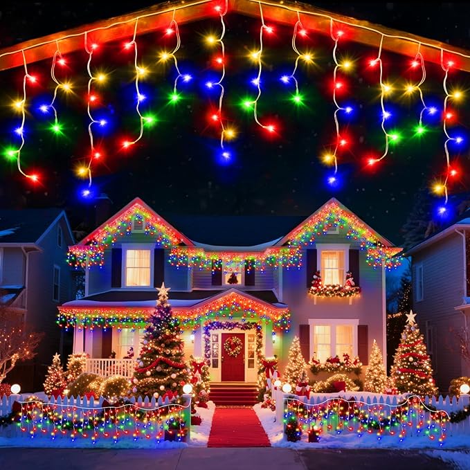 98 Ft Ice Lights for Outside, 1216 LED Christmas Lights Outdoor Plug in, Christmas String Lights with 8 Modes & Timer for Holiday, Party, Wedding, House, Patio, Outdoor Decor(Cool White)
