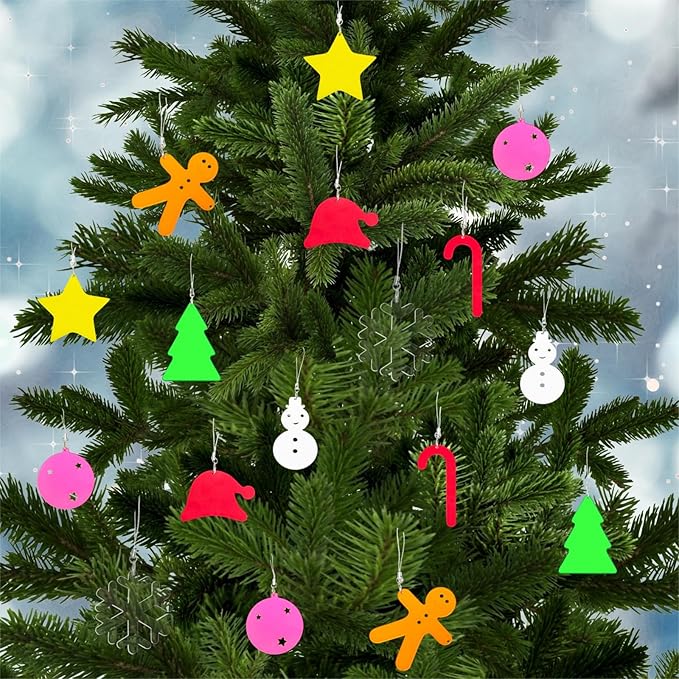 24Pcs 2026 Christmas Ornaments Decorations, Trends Acrylic Christmas Pendants for Tree, Include Snowflake/Candy Cane/Santa Hat/Gingerbread Man/Star/Round Ball/Snowman/Tree