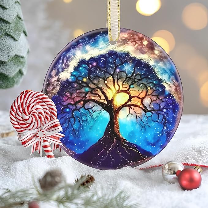 Christmas Ornaments, 3.5 Inch Ceramic Tree of Life Hanging Ornament, Christmas Tree Ornaments, Gifts for Dad, Xmas Gifts, Unique Gift Idea, Perfect for Holiday Party, Tree, Window, Wall Decor