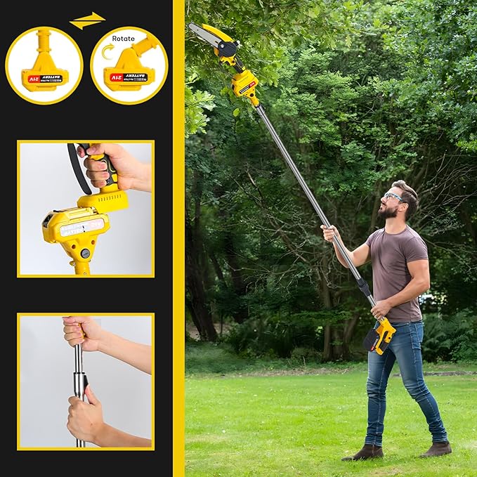 2 in 1 Cordless Pole Saw & Mini Chainsaw, 6-inch Brushless Electric Chainsaw with 2 Battery, 5.9 Ft MAX Reach Pole Saws for Tree Trimming, Tree Branch Cutter