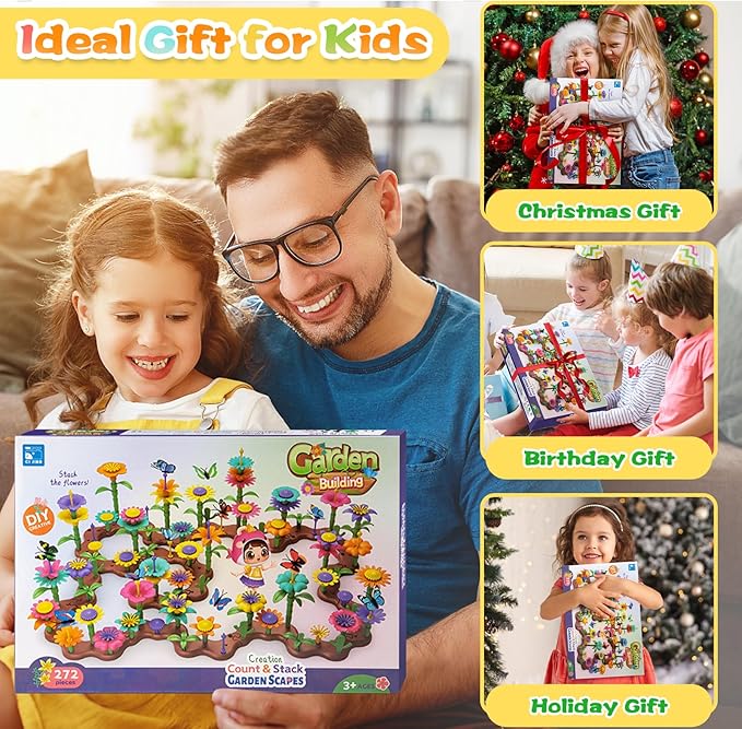 Flower Garden Building Toys for Girls: 272 PCS Kids Gardening Kit Set Gifts for 3 4 5 6 7 Year Old Toddler